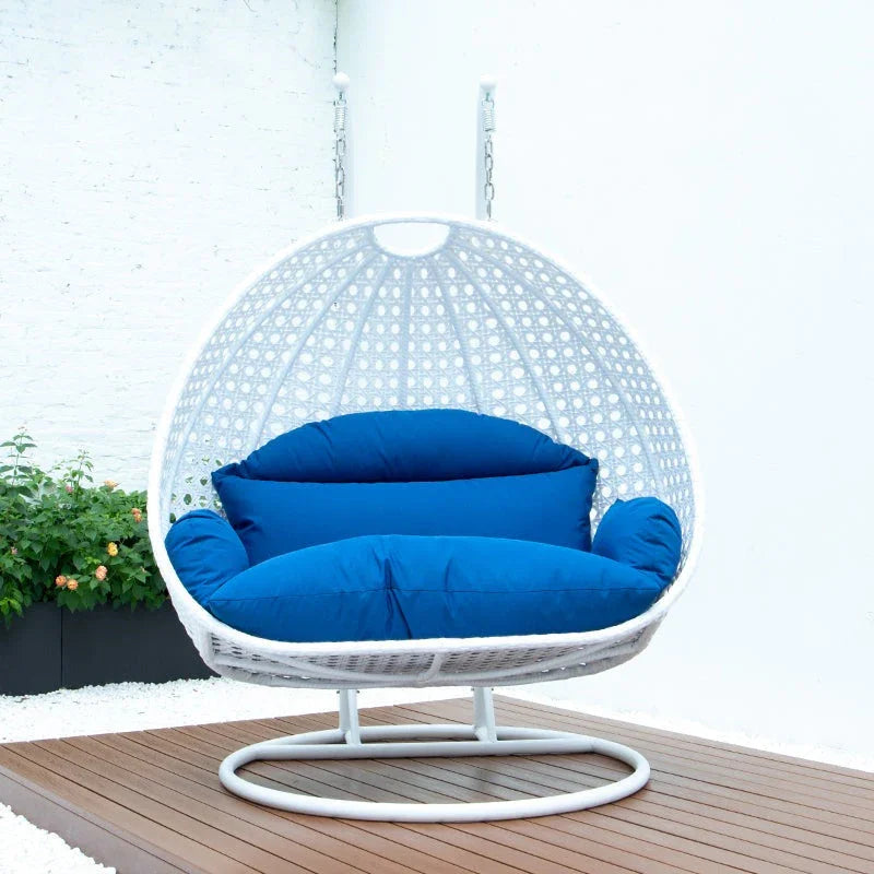Modern White Wicker Hanging Double Seater Egg Swing Chair - Elax Furniture
