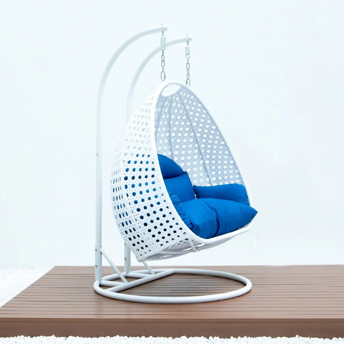 Modern White Wicker Hanging Double Seater Egg Swing Chair - Elax Furniture