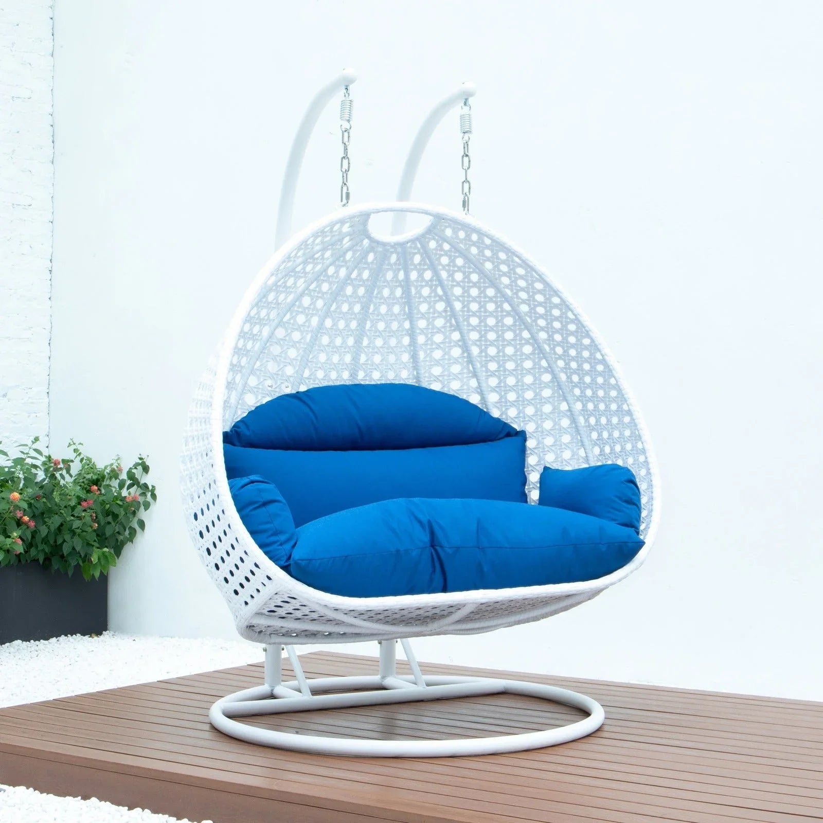 Modern White Wicker Hanging Double Seater Egg Swing Chair - Elax Furniture