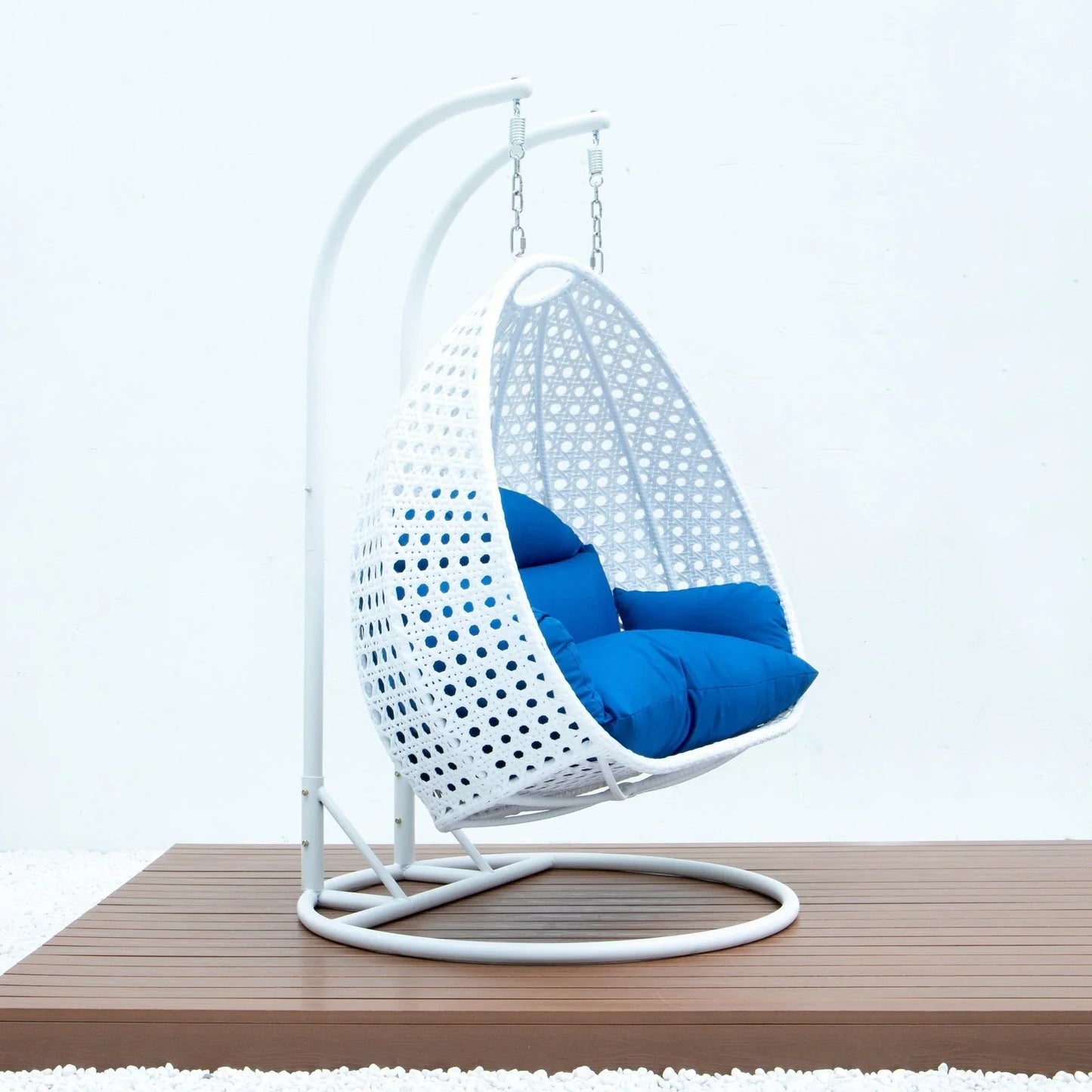 Modern White Wicker Hanging Double Seater Egg Swing Chair - Elax Furniture