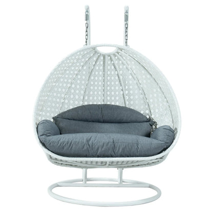 Modern White Wicker Hanging Double Seater Egg Swing Chair - Elax Furniture