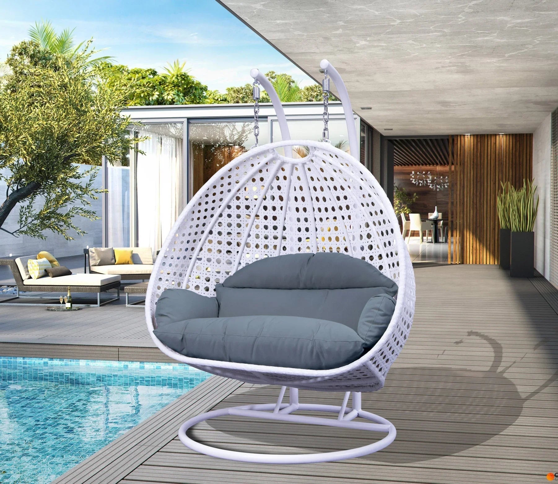 Modern White Wicker Hanging Double Seater Egg Swing Chair - Elax Furniture
