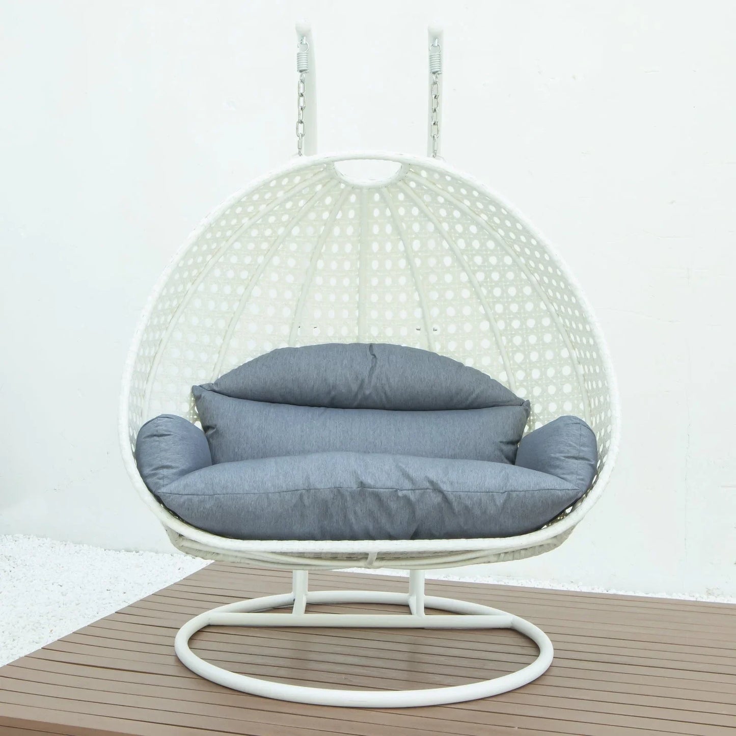 Modern White Wicker Hanging Double Seater Egg Swing Chair - Elax Furniture
