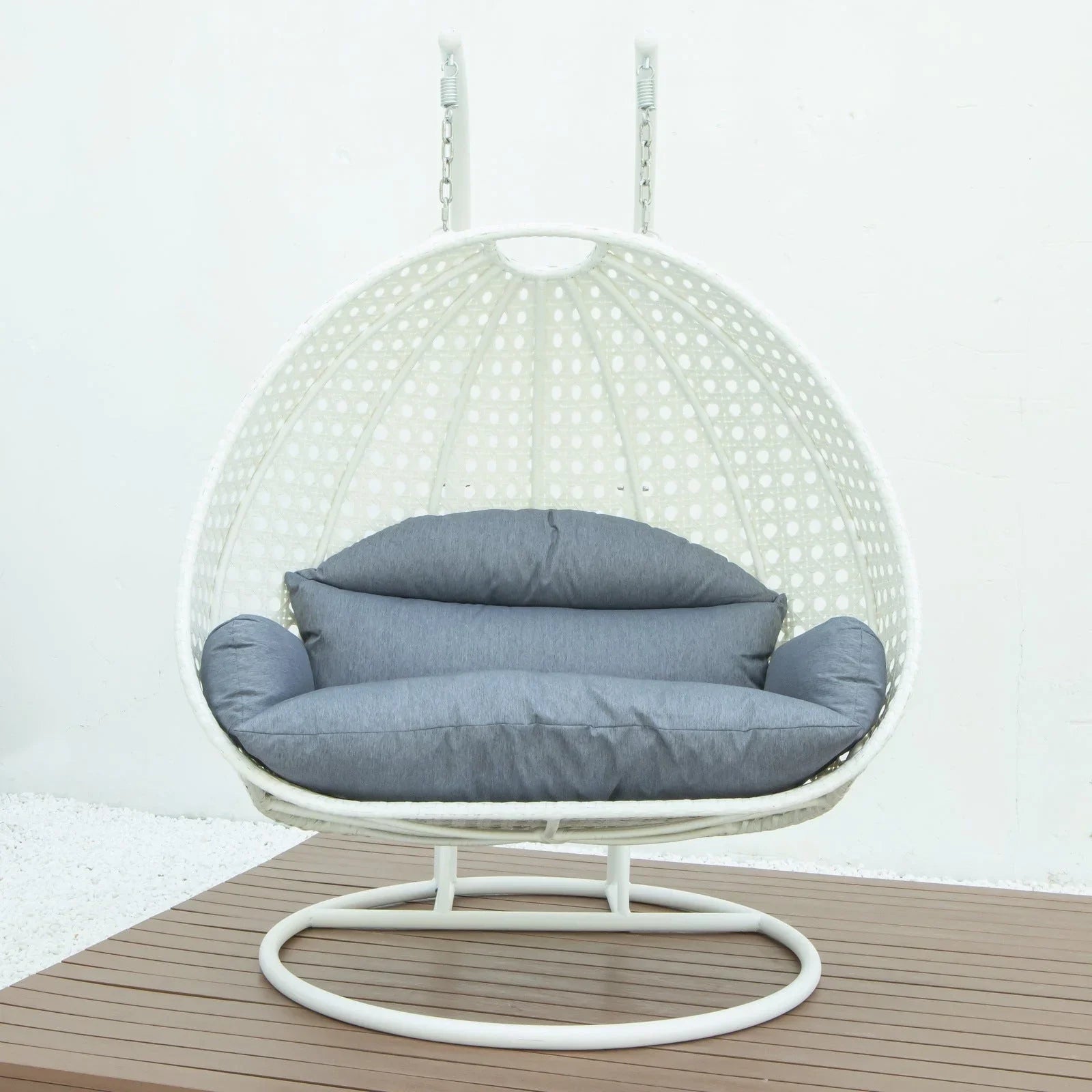 Modern White Wicker Hanging Double Seater Egg Swing Chair - Elax Furniture