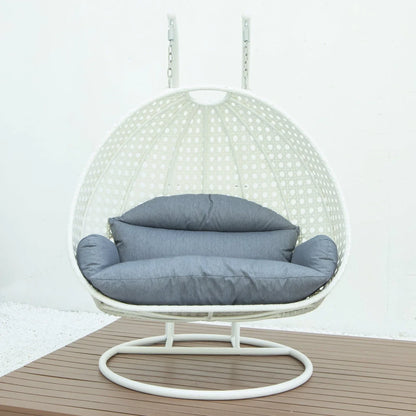 Modern White Wicker Hanging Double Seater Egg Swing Chair - Elax Furniture