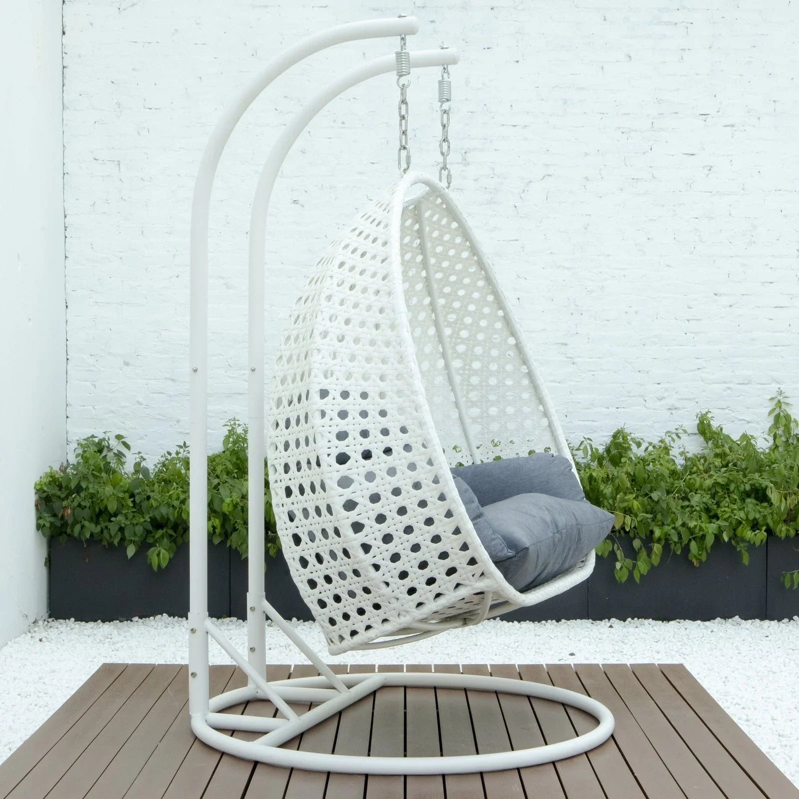 Modern White Wicker Hanging Double Seater Egg Swing Chair - Elax Furniture