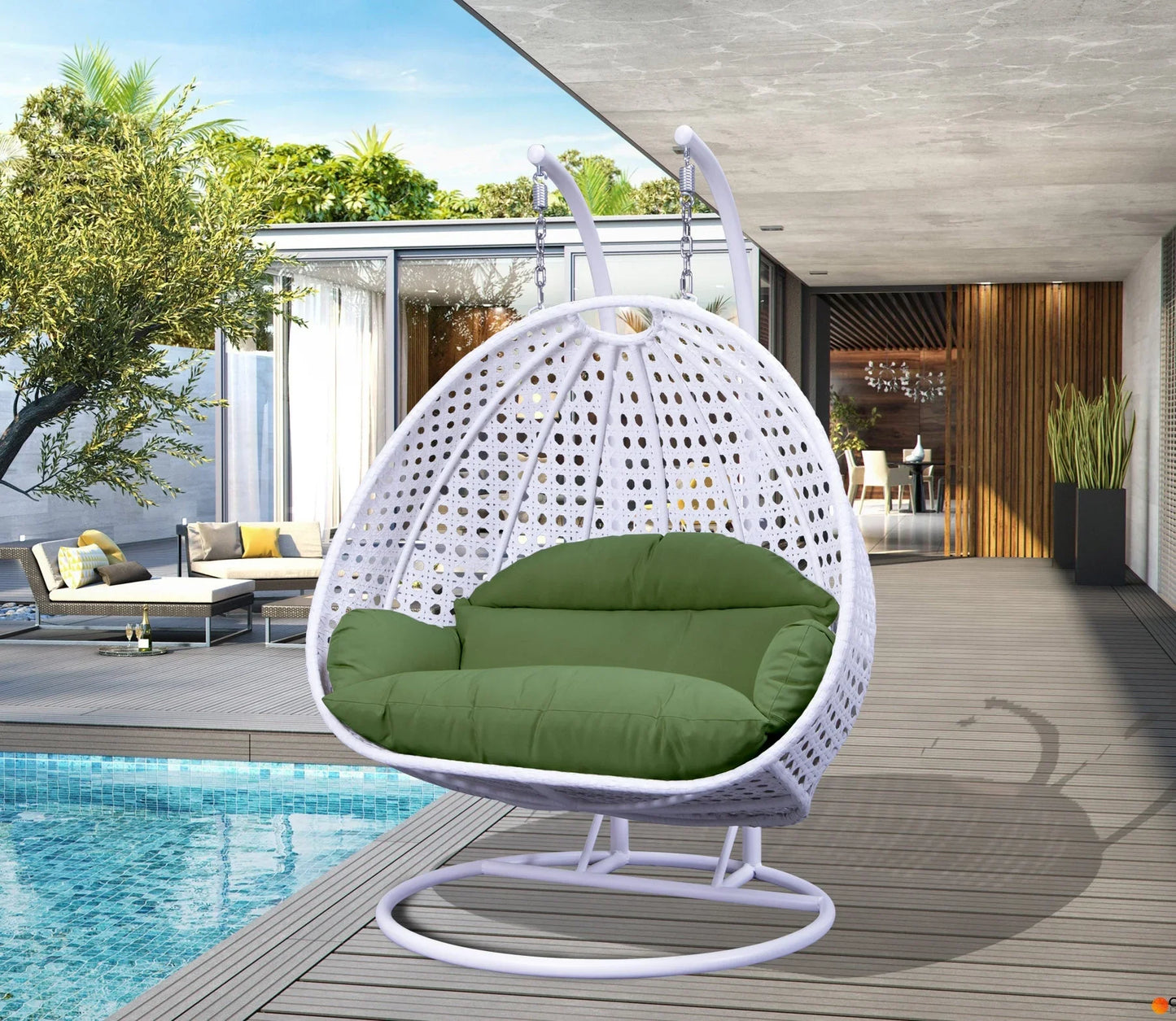 Modern White Wicker Hanging Double Seater Egg Swing Chair - Elax Furniture