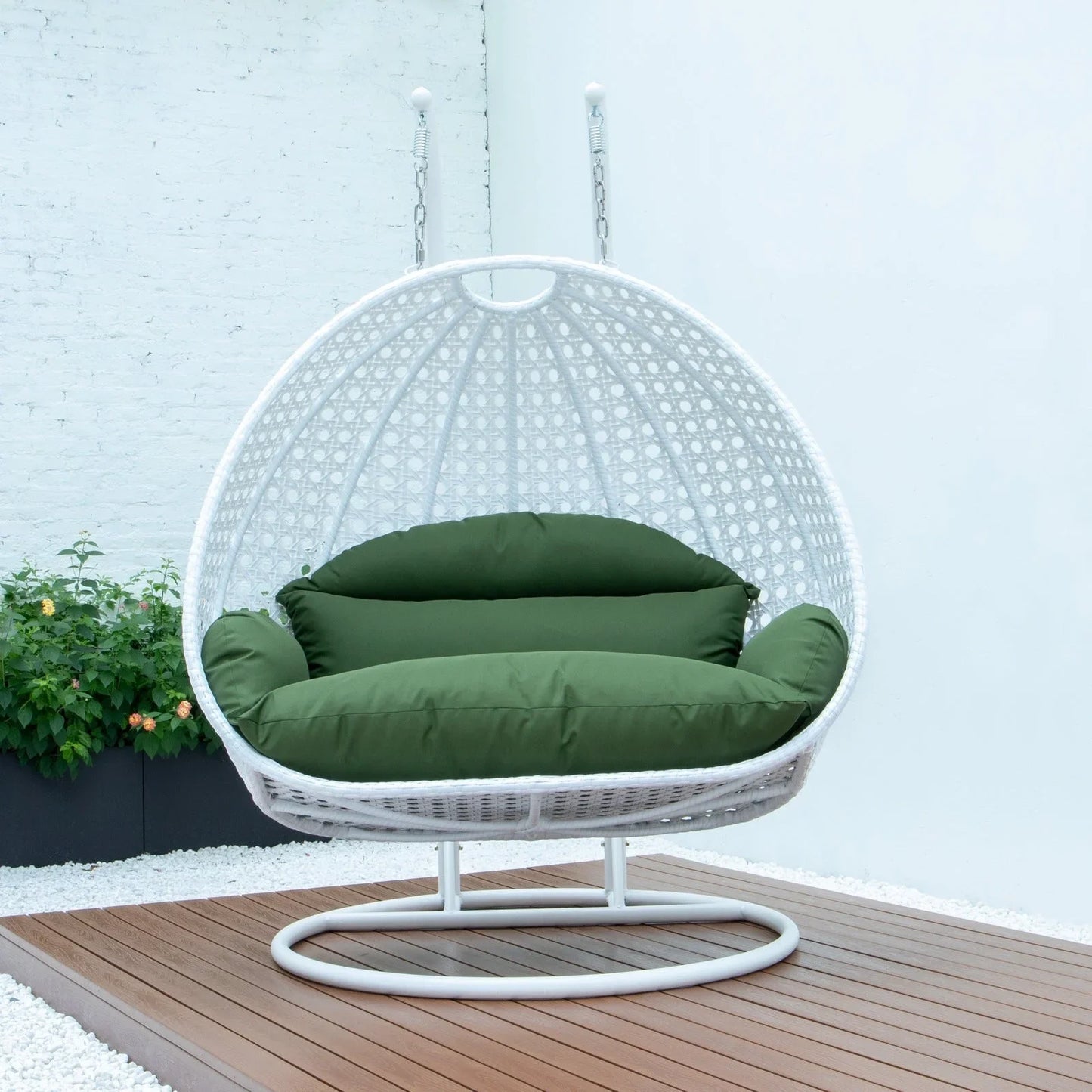 Modern White Wicker Hanging Double Seater Egg Swing Chair - Elax Furniture