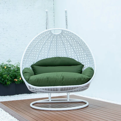 Modern White Wicker Hanging Double Seater Egg Swing Chair - Elax Furniture