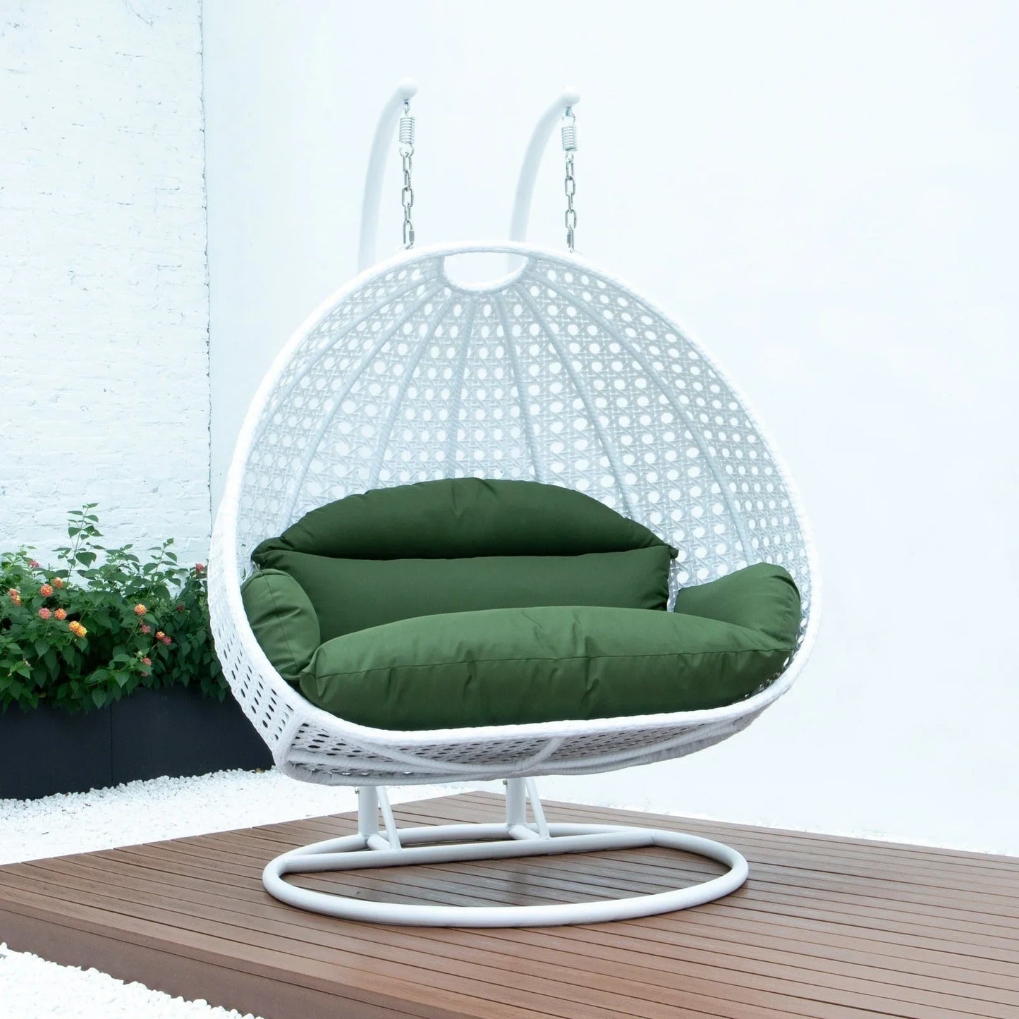 Modern White Wicker Hanging Double Seater Egg Swing Chair - Elax Furniture