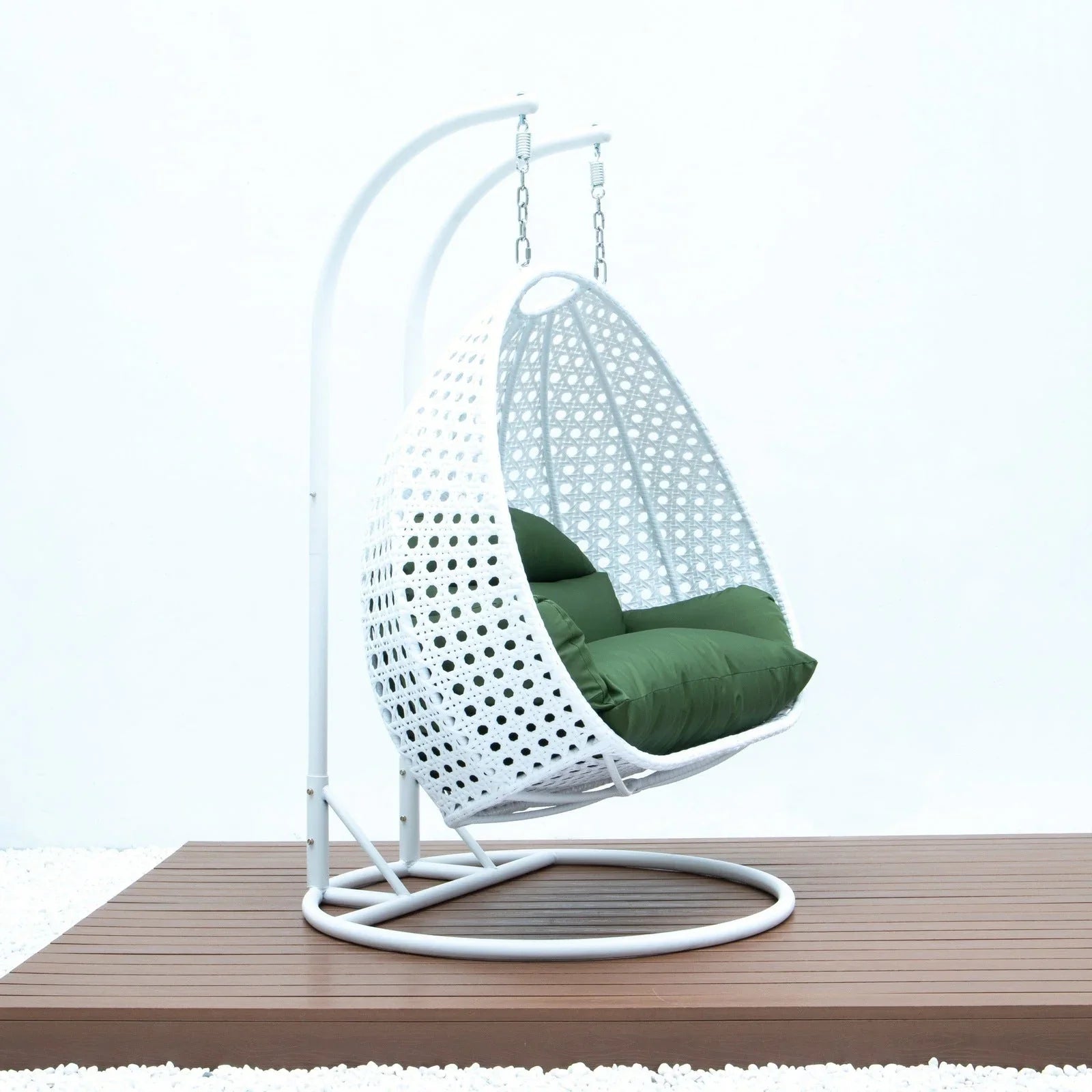 Modern White Wicker Hanging Double Seater Egg Swing Chair - Elax Furniture