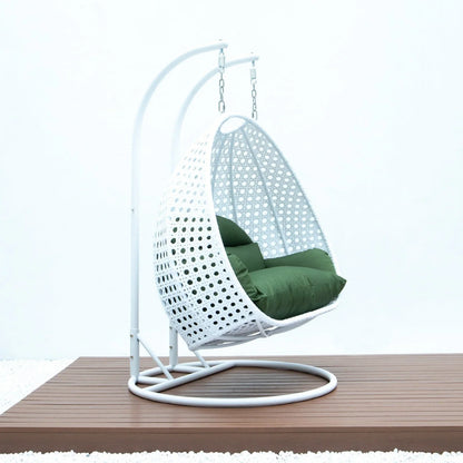 Modern White Wicker Hanging Double Seater Egg Swing Chair - Elax Furniture