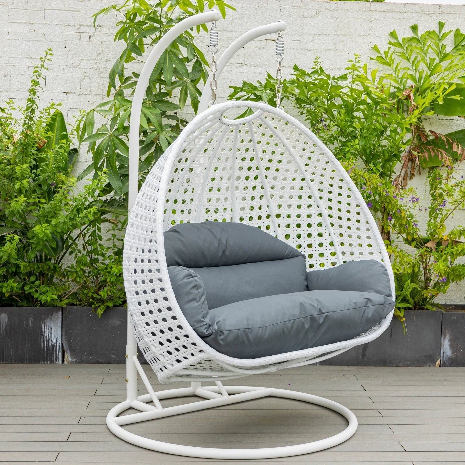 Modern White Wicker Hanging Double Seater Egg Swing Chair - Elax Furniture