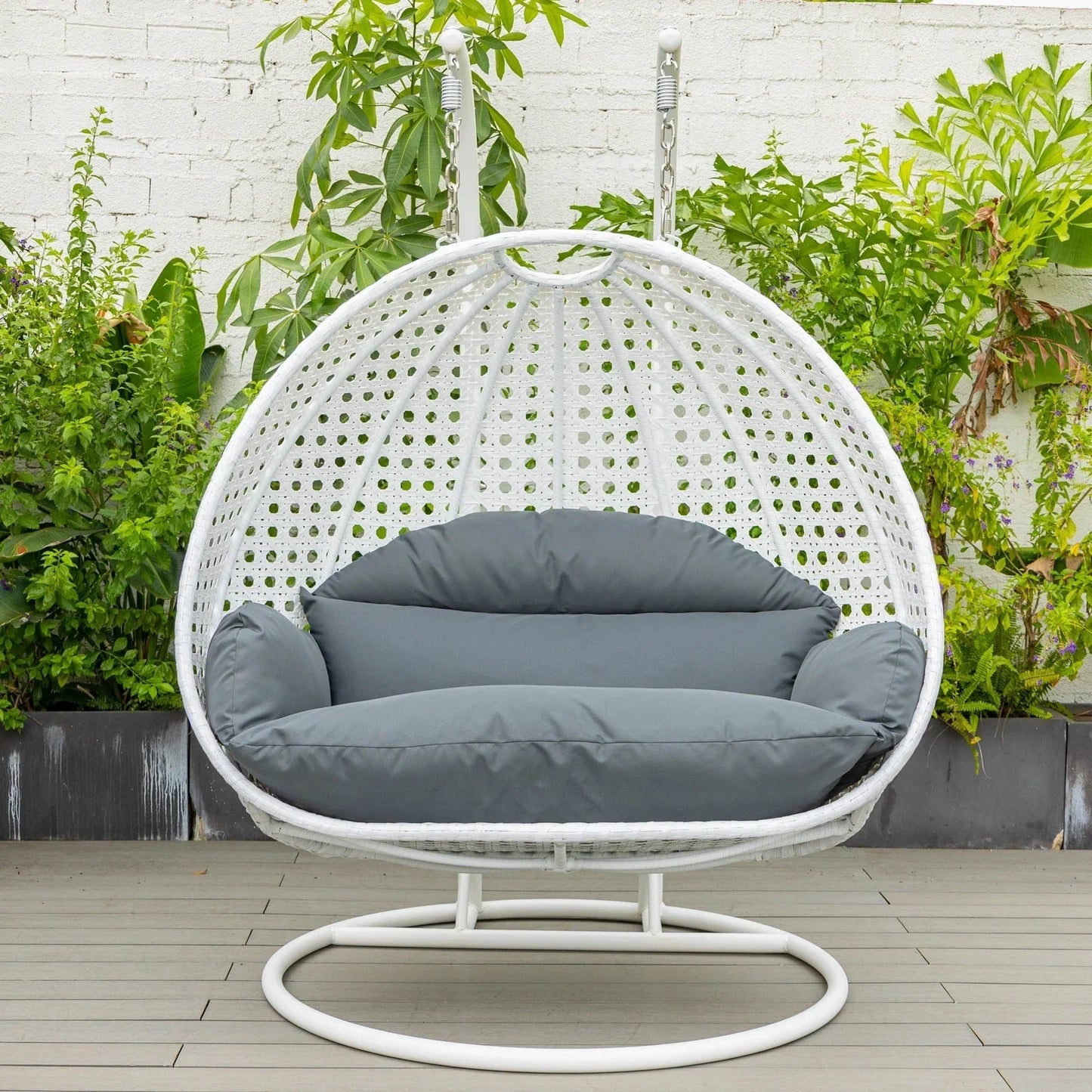 Modern White Wicker Hanging Double Seater Egg Swing Chair - Elax Furniture