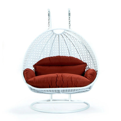 Modern White Wicker Hanging Double Seater Egg Swing Chair - Elax Furniture
