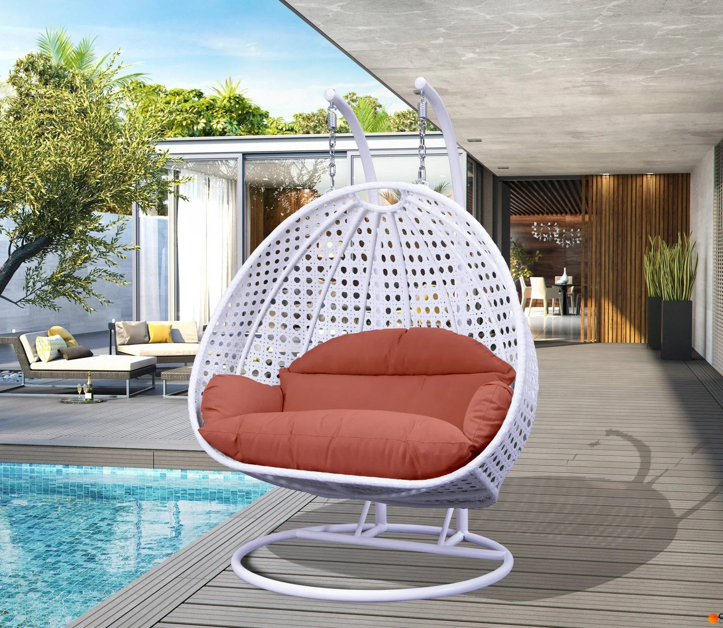 Modern White Wicker Hanging Double Seater Egg Swing Chair - Elax Furniture