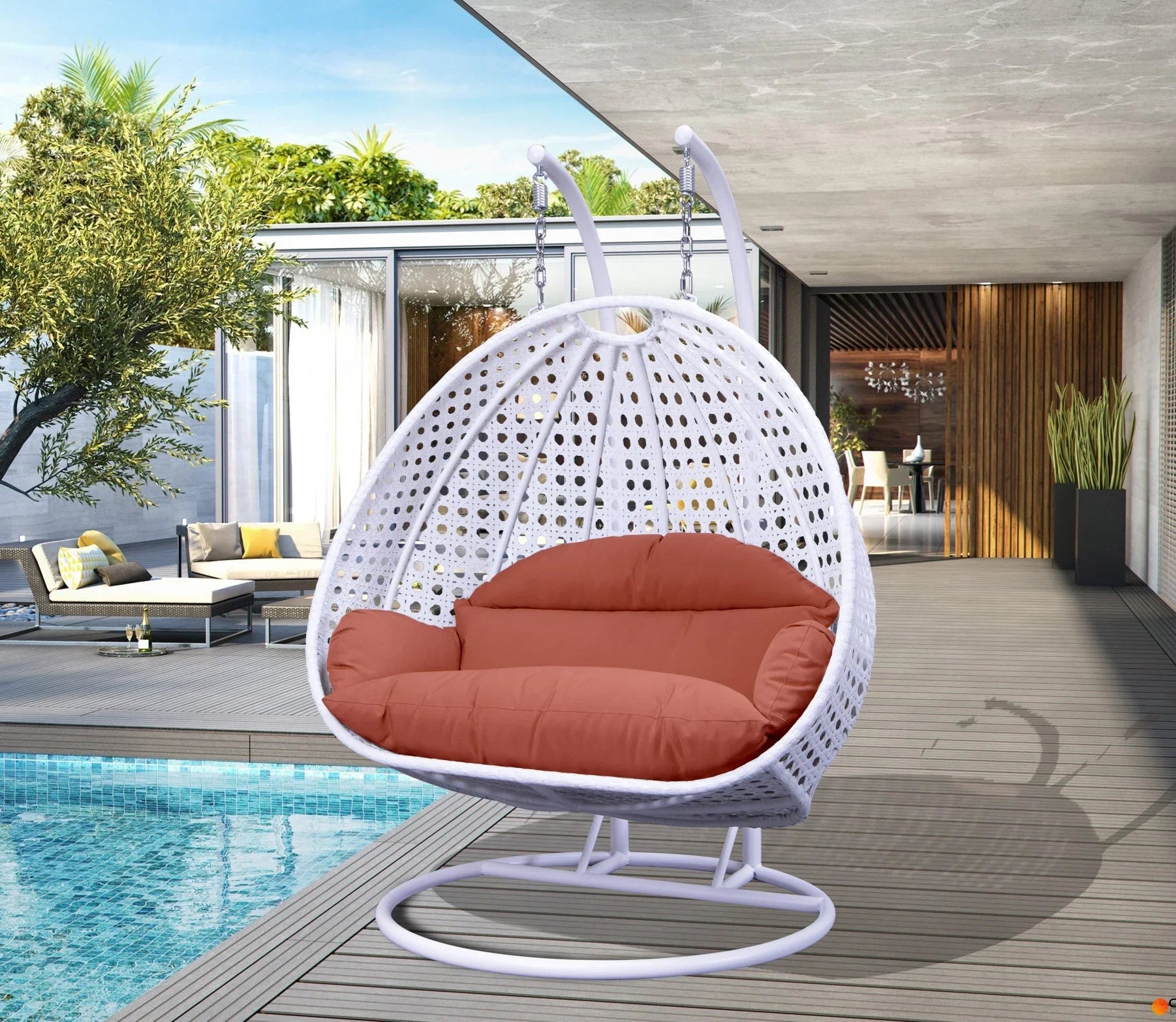 Modern White Wicker Hanging Double Seater Egg Swing Chair - Elax Furniture