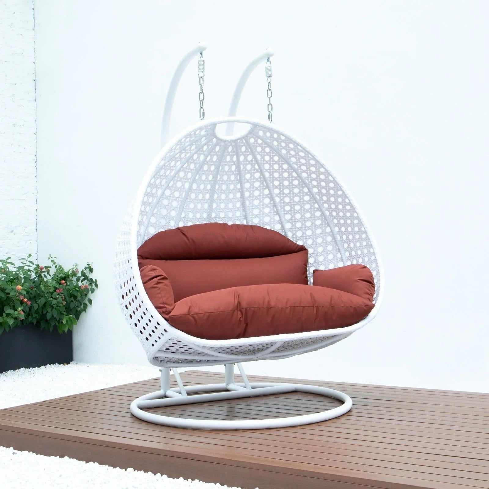 Modern White Wicker Hanging Double Seater Egg Swing Chair - Elax Furniture