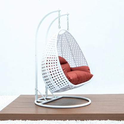 Modern White Wicker Hanging Double Seater Egg Swing Chair - Elax Furniture