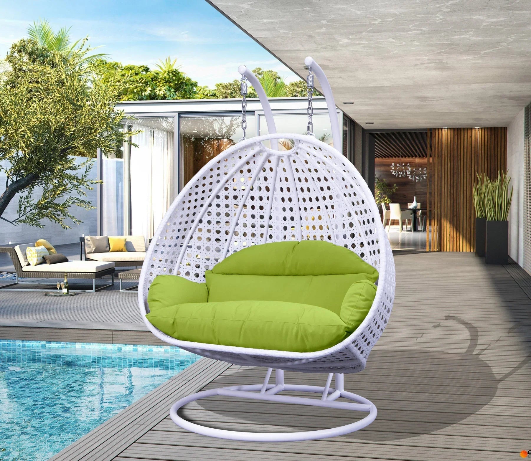 Modern White Wicker Hanging Double Seater Egg Swing Chair - Elax Furniture
