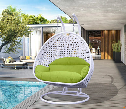 Modern White Wicker Hanging Double Seater Egg Swing Chair - Elax Furniture