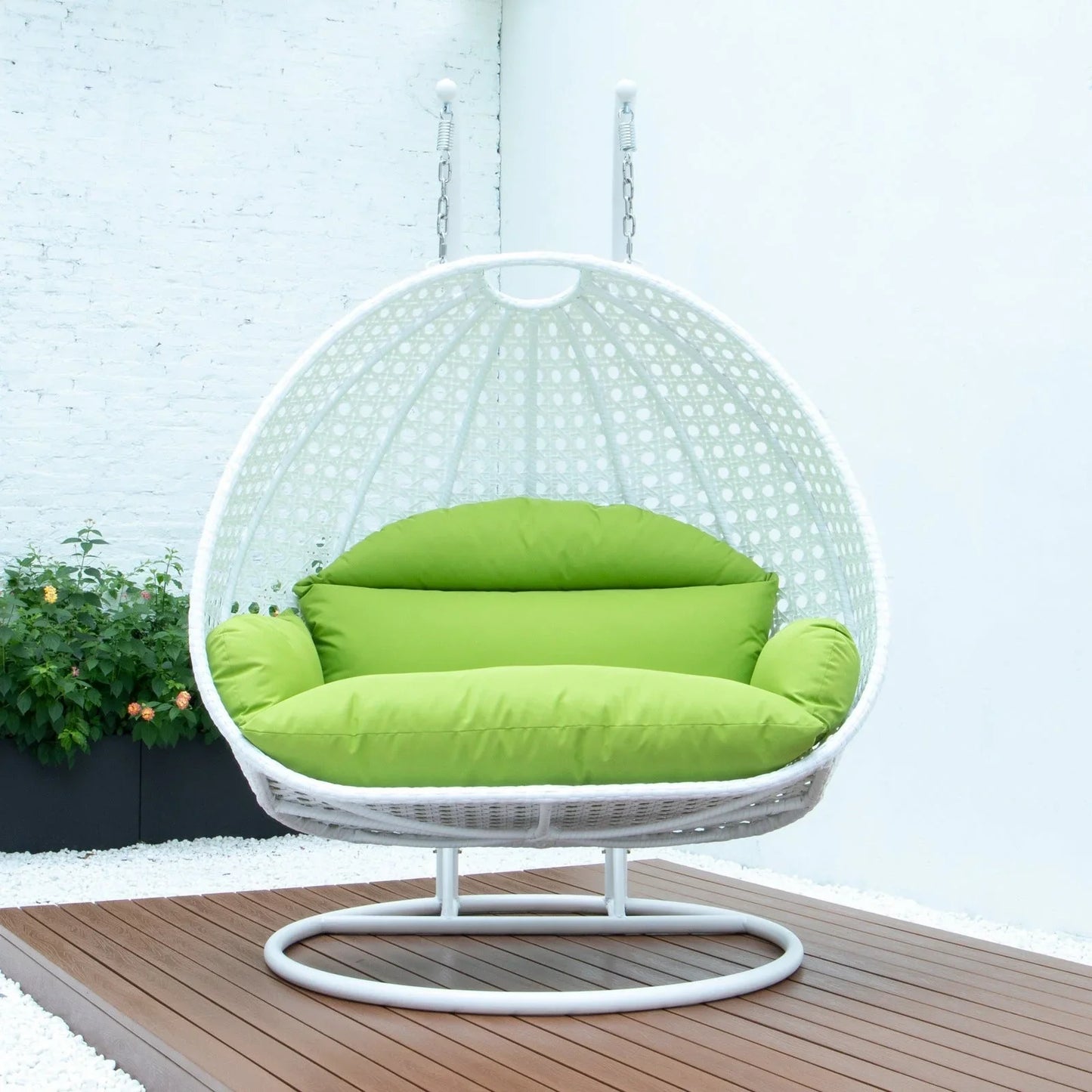 Modern White Wicker Hanging Double Seater Egg Swing Chair - Elax Furniture
