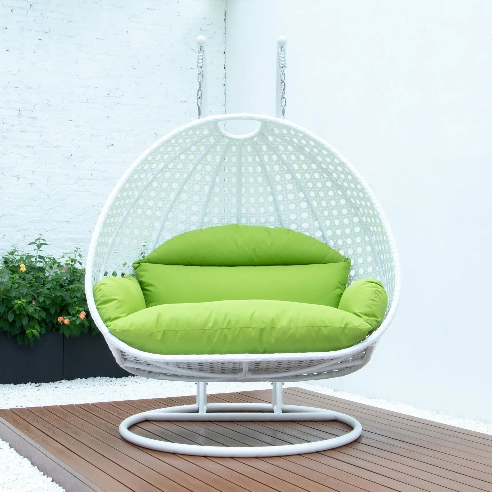 Modern White Wicker Hanging Double Seater Egg Swing Chair - Elax Furniture