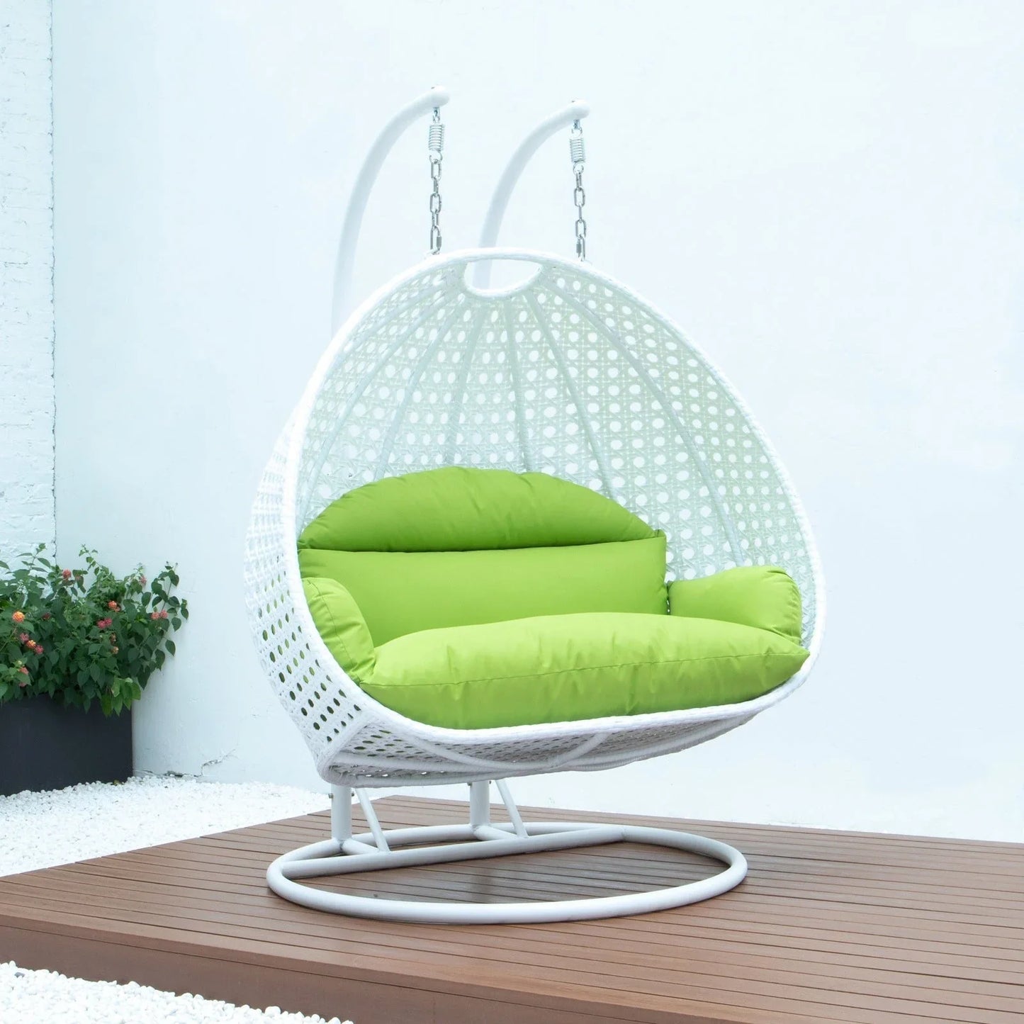 Modern White Wicker Hanging Double Seater Egg Swing Chair - Elax Furniture