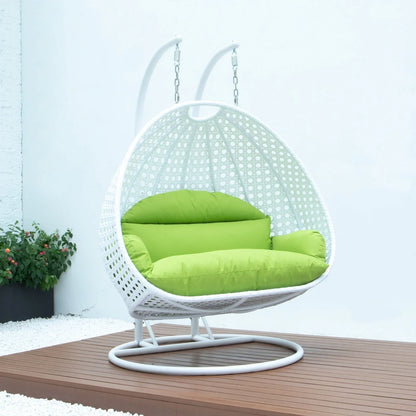Modern White Wicker Hanging Double Seater Egg Swing Chair - Elax Furniture