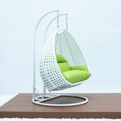 Modern White Wicker Hanging Double Seater Egg Swing Chair - Elax Furniture