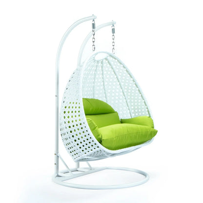 Modern White Wicker Hanging Double Seater Egg Swing Chair - Elax Furniture