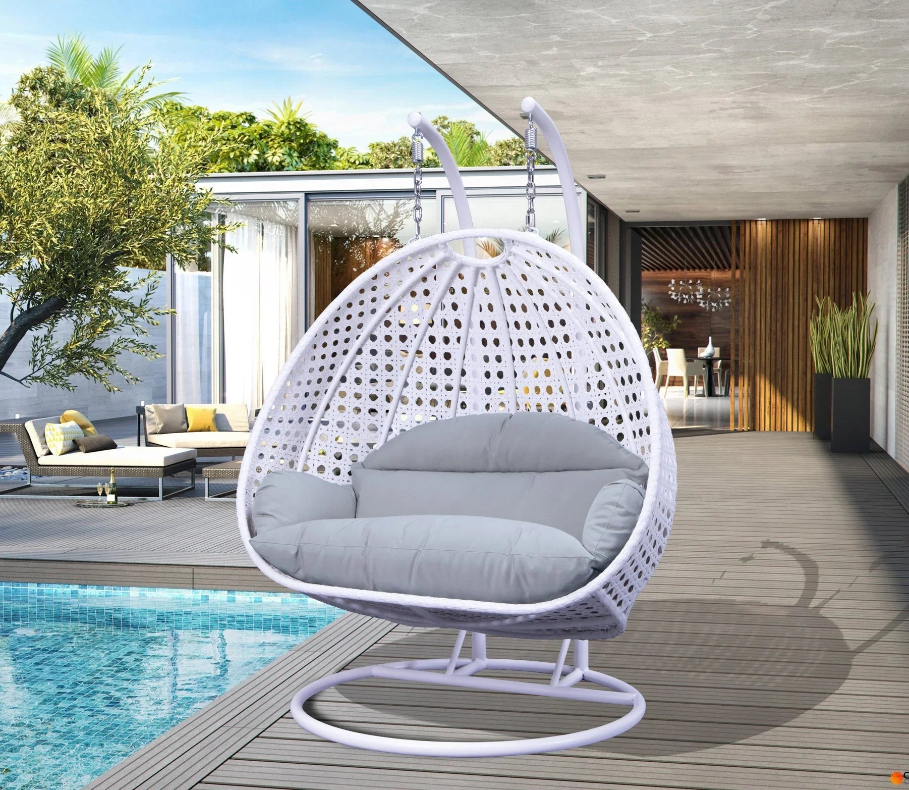 Modern White Wicker Hanging Double Seater Egg Swing Chair - Elax Furniture