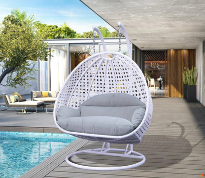 Modern White Wicker Hanging Double Seater Egg Swing Chair - Elax Furniture