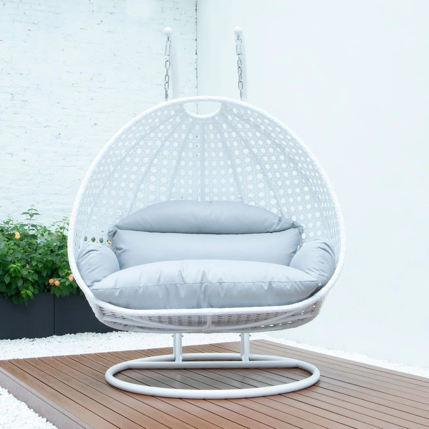 Modern White Wicker Hanging Double Seater Egg Swing Chair - Elax Furniture