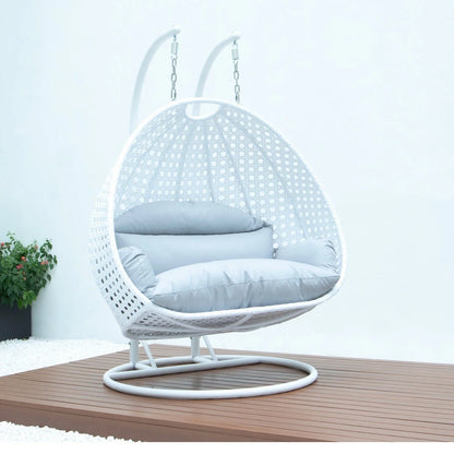 Modern White Wicker Hanging Double Seater Egg Swing Chair - Elax Furniture