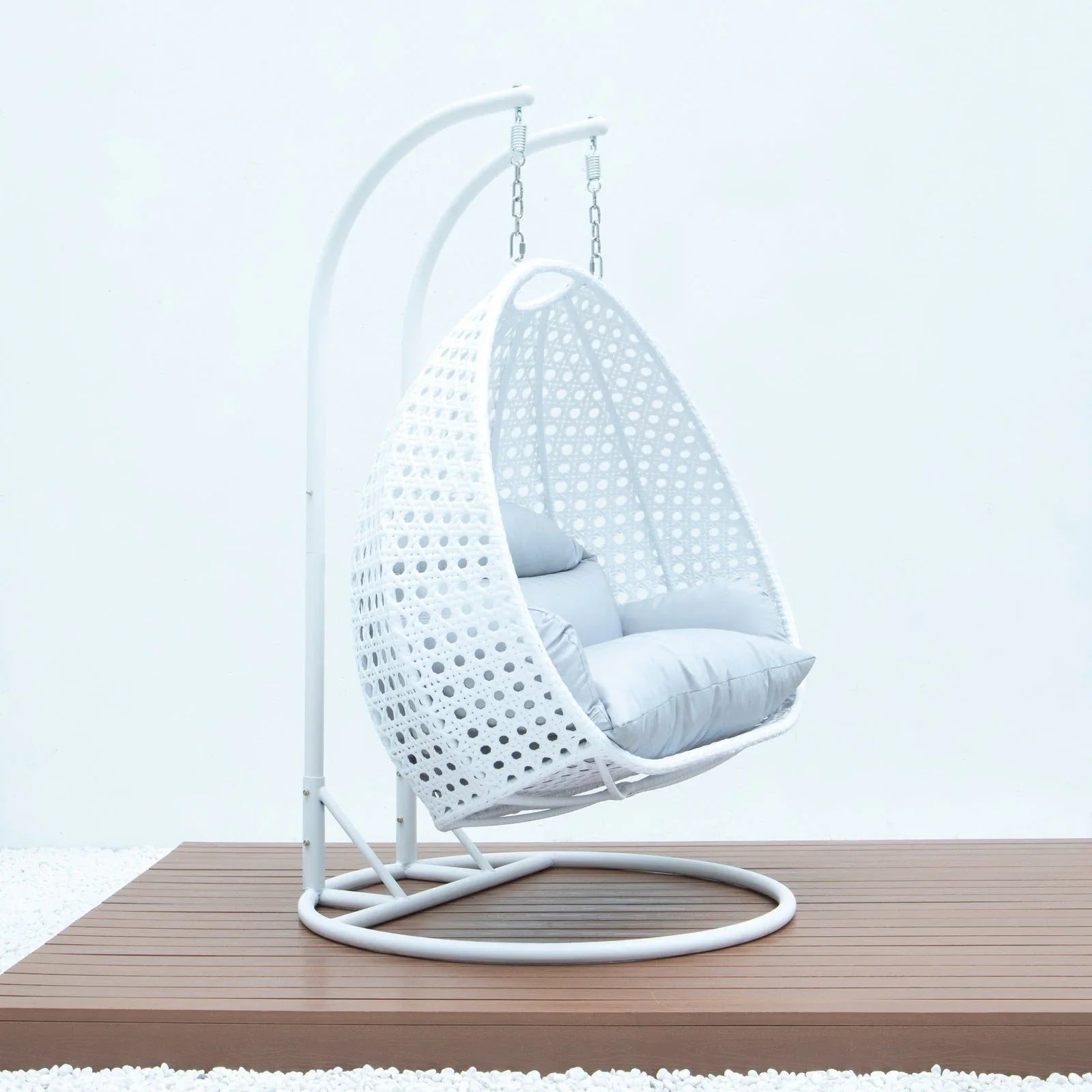 Modern White Wicker Hanging Double Seater Egg Swing Chair - Elax Furniture
