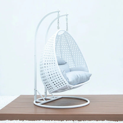 Modern White Wicker Hanging Double Seater Egg Swing Chair - Elax Furniture