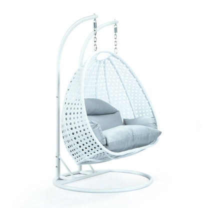 Modern White Wicker Hanging Double Seater Egg Swing Chair - Elax Furniture