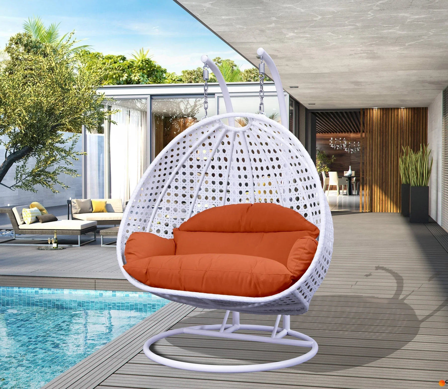 Modern White Wicker Hanging Double Seater Egg Swing Chair - Elax Furniture