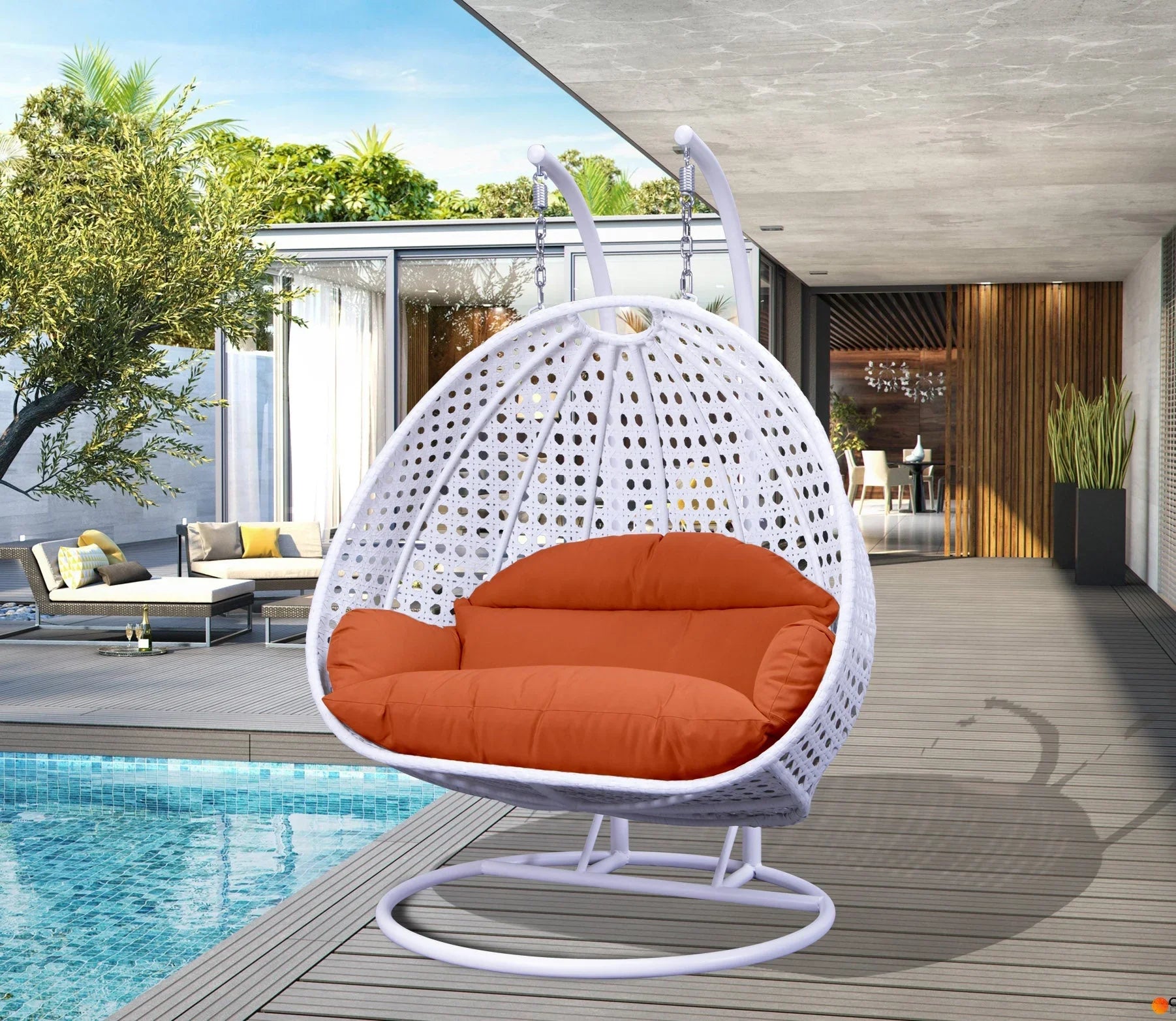 Modern White Wicker Hanging Double Seater Egg Swing Chair - Elax Furniture