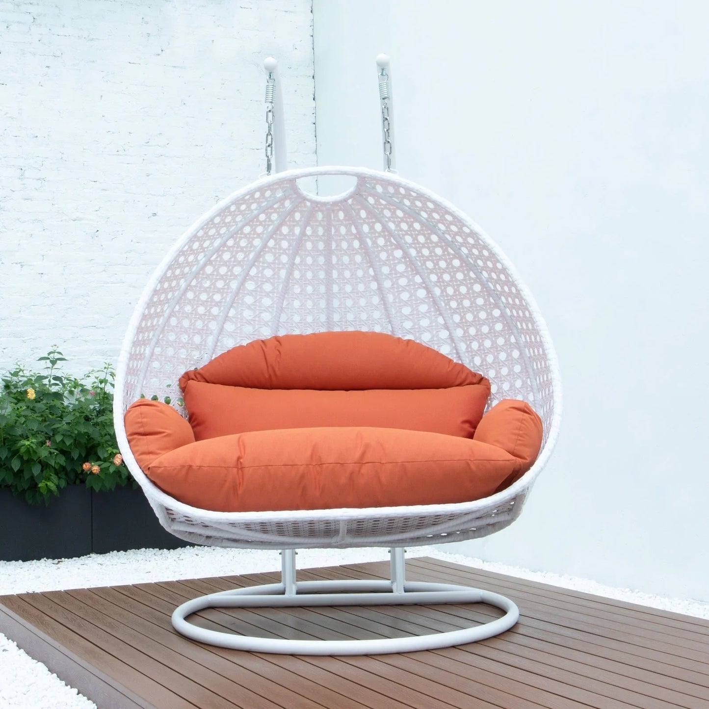 Modern White Wicker Hanging Double Seater Egg Swing Chair - Elax Furniture