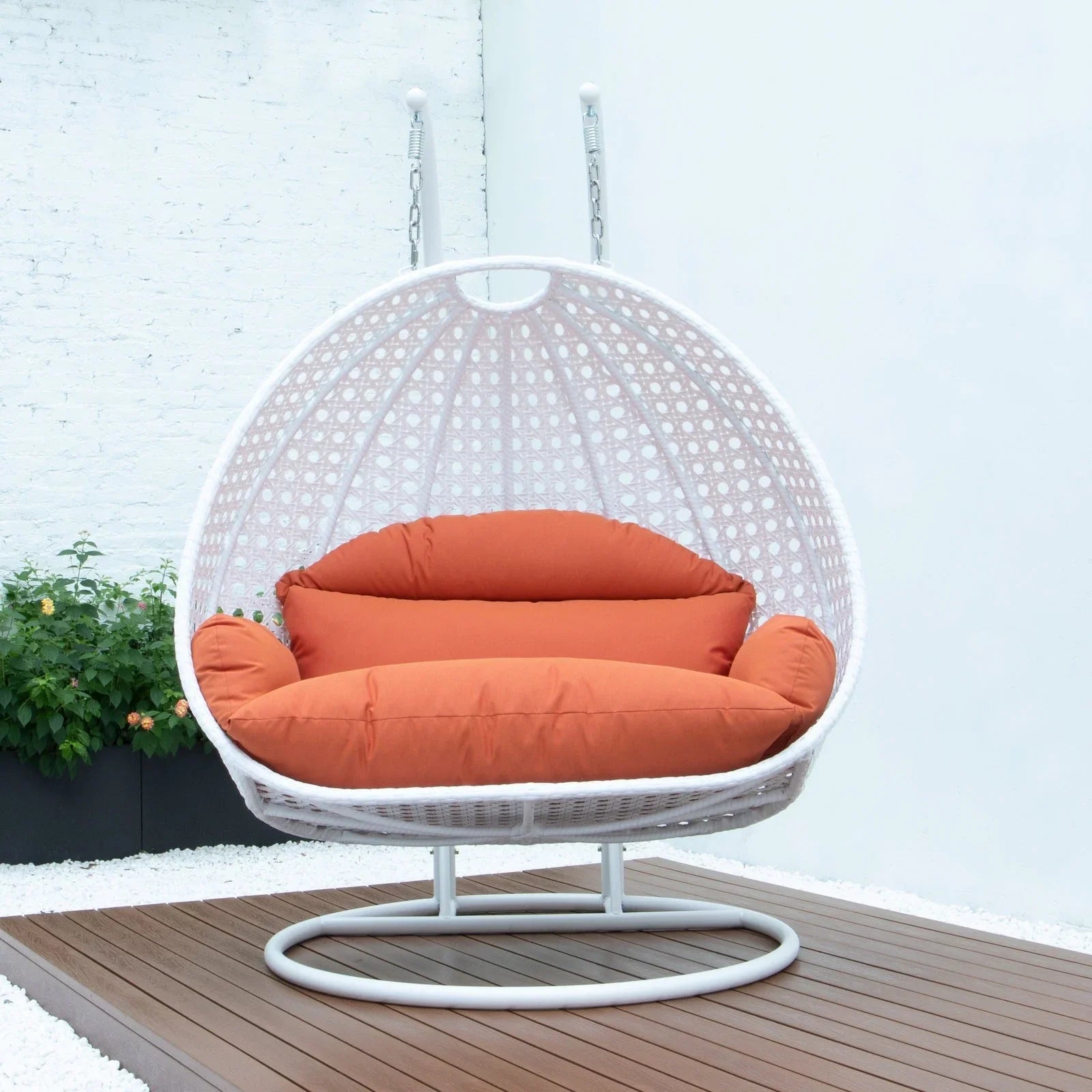 Modern White Wicker Hanging Double Seater Egg Swing Chair - Elax Furniture
