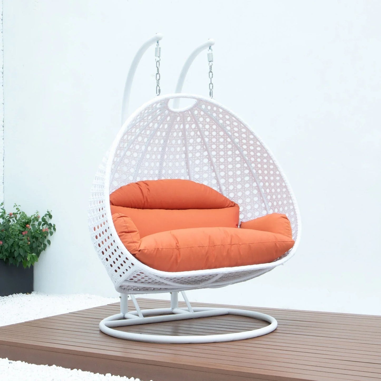 Modern White Wicker Hanging Double Seater Egg Swing Chair - Elax Furniture