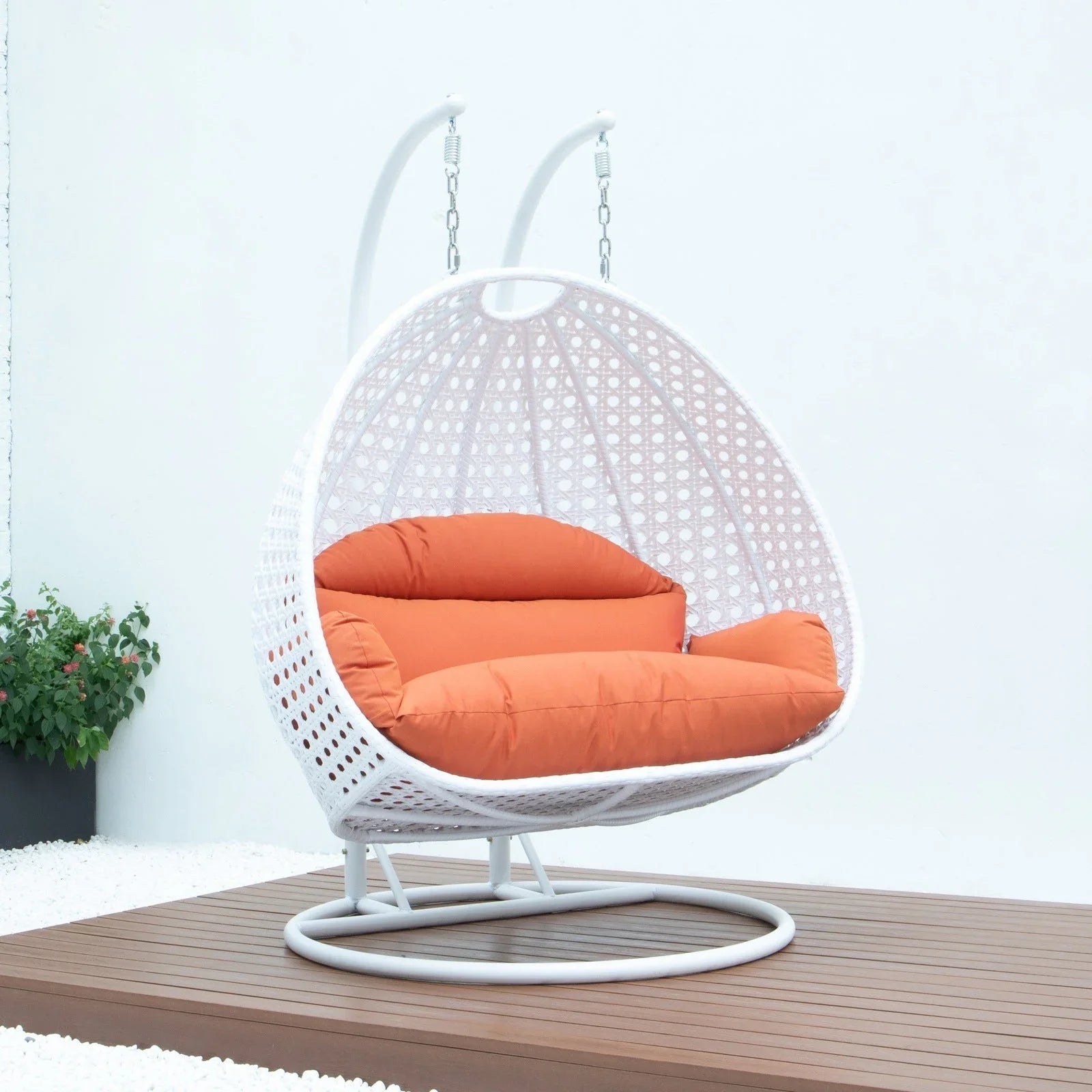 Modern White Wicker Hanging Double Seater Egg Swing Chair - Elax Furniture