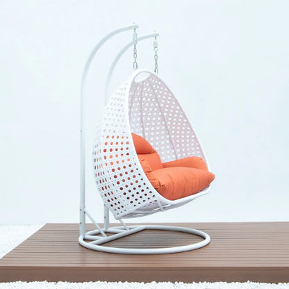Modern White Wicker Hanging Double Seater Egg Swing Chair - Elax Furniture