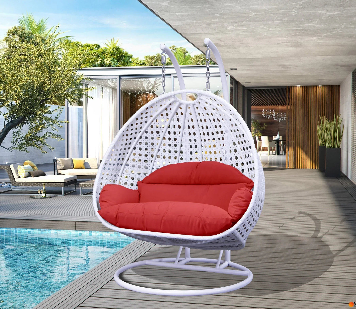 Modern White Wicker Hanging Double Seater Egg Swing Chair - Elax Furniture