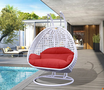 Modern White Wicker Hanging Double Seater Egg Swing Chair - Elax Furniture