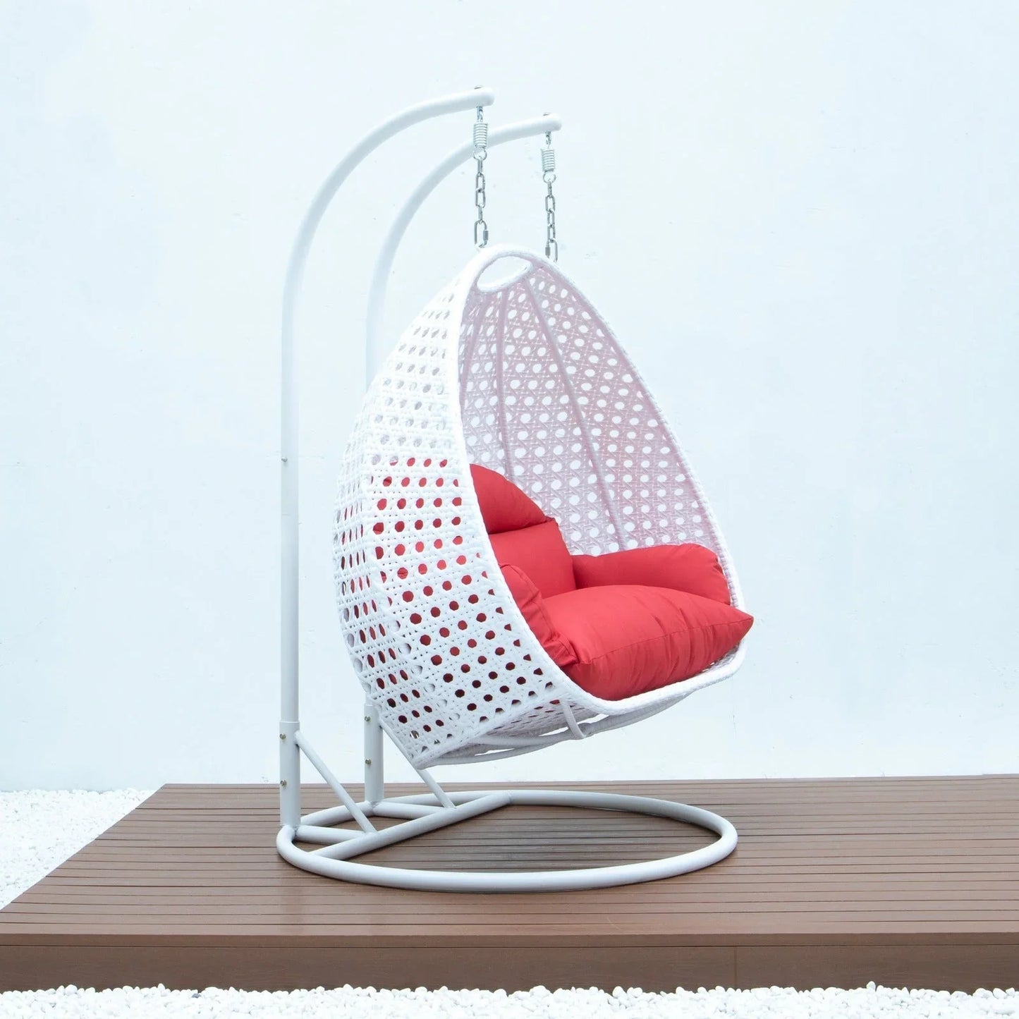 Modern White Wicker Hanging Double Seater Egg Swing Chair - Elax Furniture