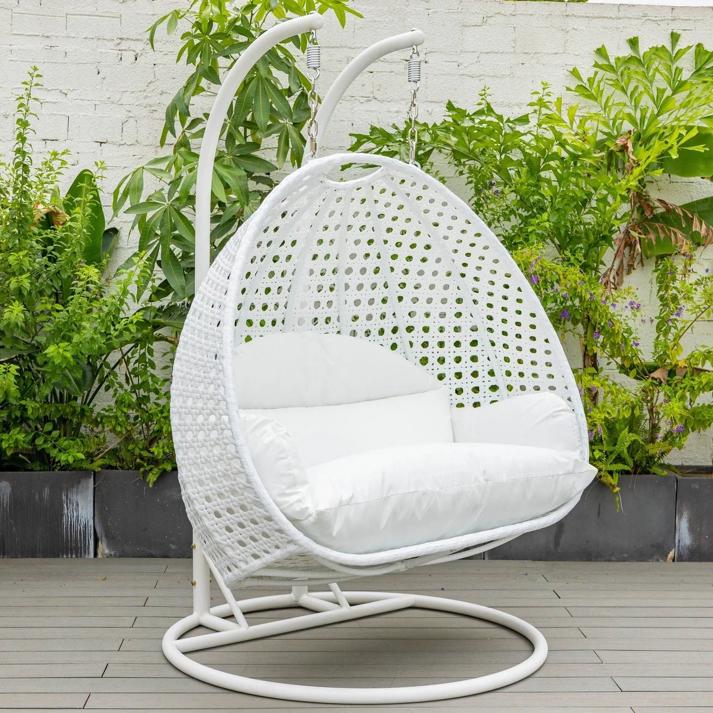 Modern White Wicker Hanging Double Seater Egg Swing Chair - Elax Furniture
