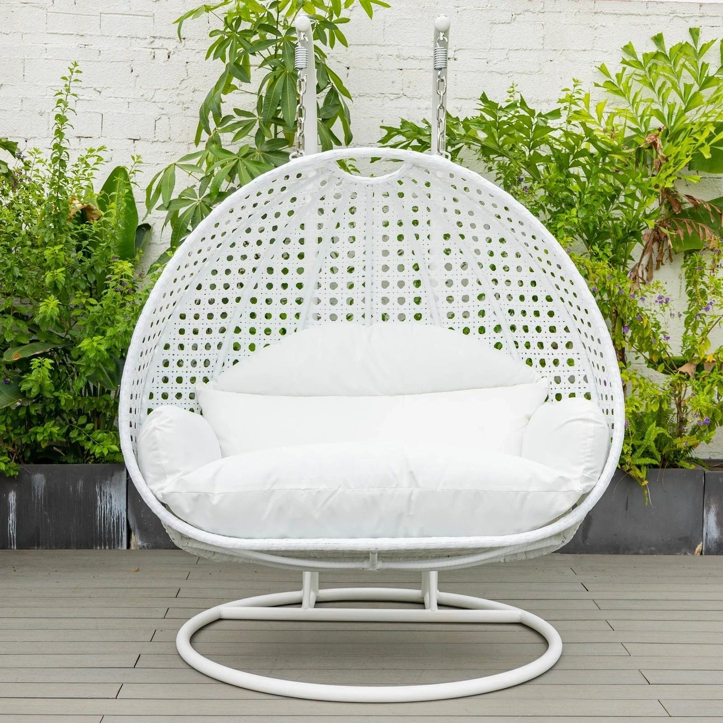 Modern White Wicker Hanging Double Seater Egg Swing Chair - Elax Furniture